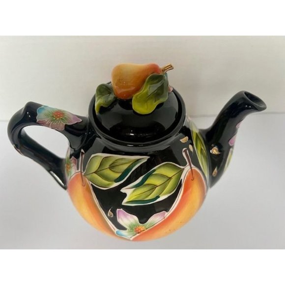 Blue Sky Black Bold Color Textured Icing on the Cake Pear Teapot Fruit Design - Picture 10 of 10